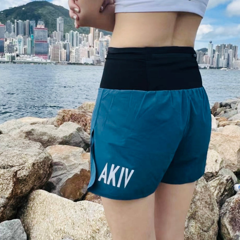 AKIV 2-in-1 Multi-Pocket Running Shorts Women | Inner Tight | Blue