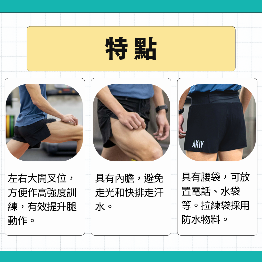 AKIV 多功能路跑2”褲男女款 | 三角內膽版 | 黑色