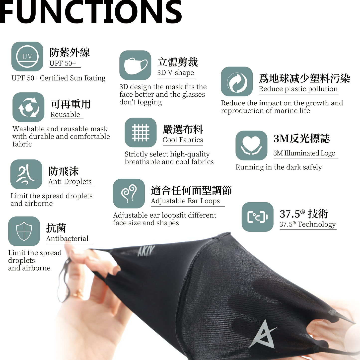 AKIV 運動口罩 (反光銀色 Logo)