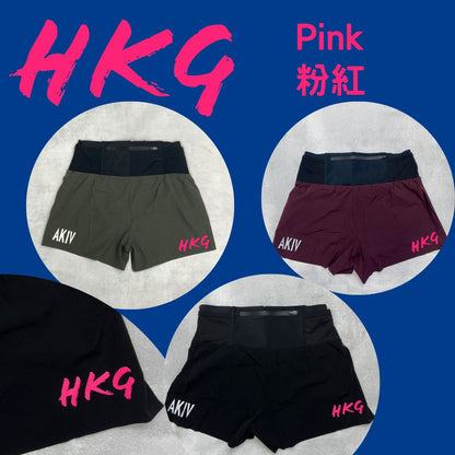 AKIV 2-in-1 Trail Running Shorts Pink Logo Unisex | Inner Tight | Black