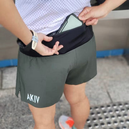 AKIV FLUX GN 2-in-1 Multi-Pocket Running Shorts Women | Inner Tight | Earth Green