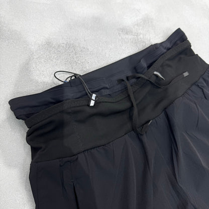 AKIV 2-in-1 Trail Running Shorts Silver Logo Unisex | Inner Tight | Black