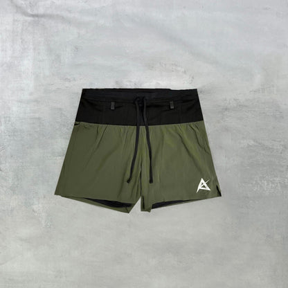 AKIV FLUX GN 2-in-1 Multi-Pocket Running Shorts Women | Inner Tight | Earth Green