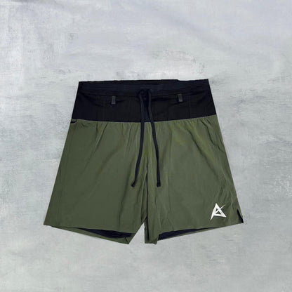 AKIV FLUX GN 2-in-1 Multi-Pocket Running Shorts Unisex | Inner Tight | Earth Green