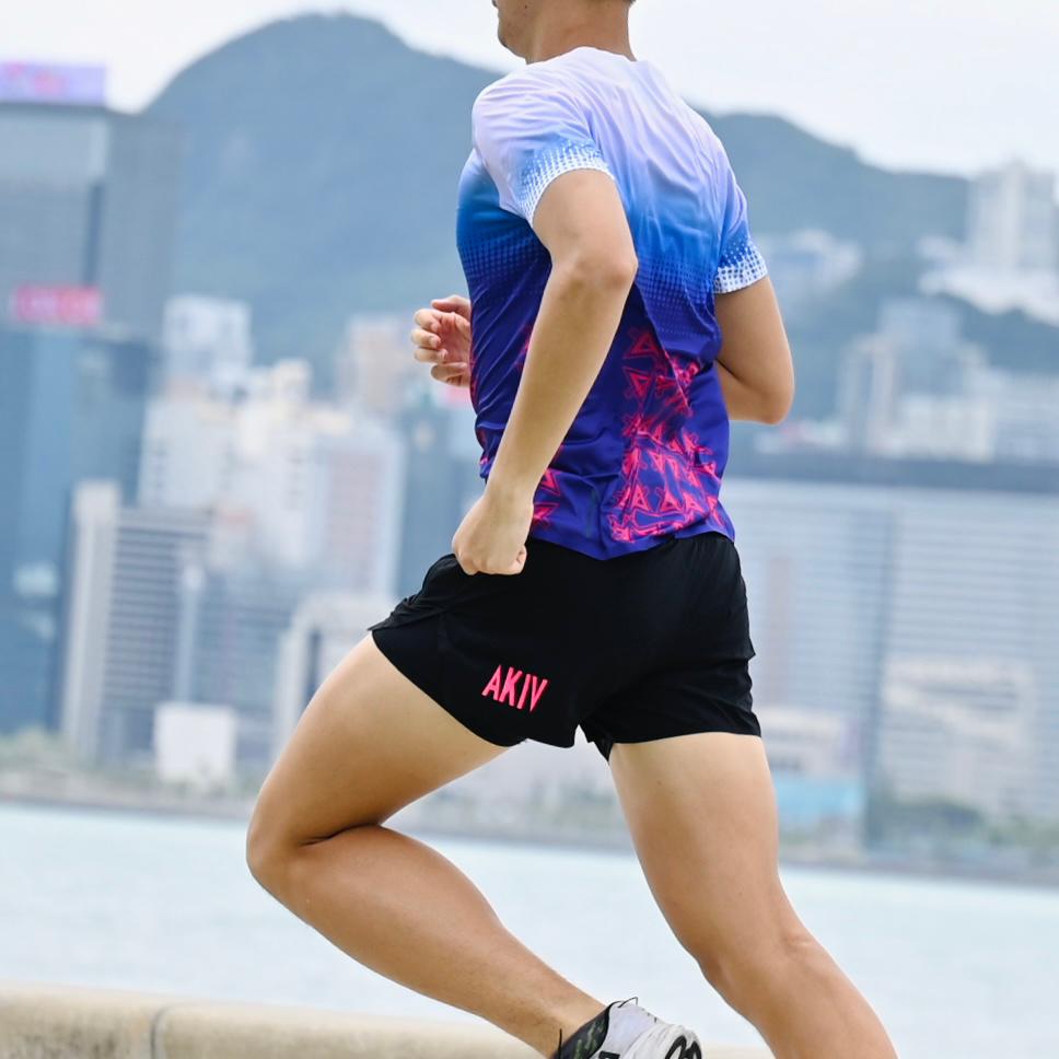 AKIV 多功能越野跑褲粉紅色Logo男女款 | 平腳內膽版 | 經典黑色