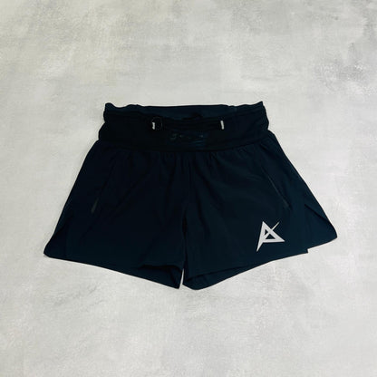 AKIV 2-in-1 Trail Running Shorts Silver Logo Women | Inner Tight | Black