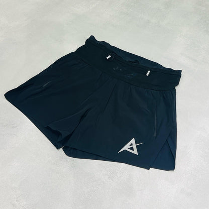 AKIV 2-in-1 Trail Running Shorts Silver Logo Unisex | Inner Tight | Black