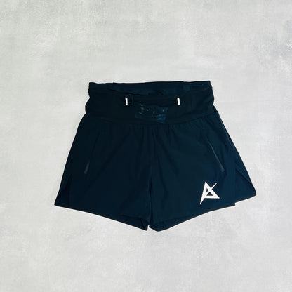 AKIV 2-in-1 Trail Running Shorts Silver Logo Unisex | Inner Tight | Black