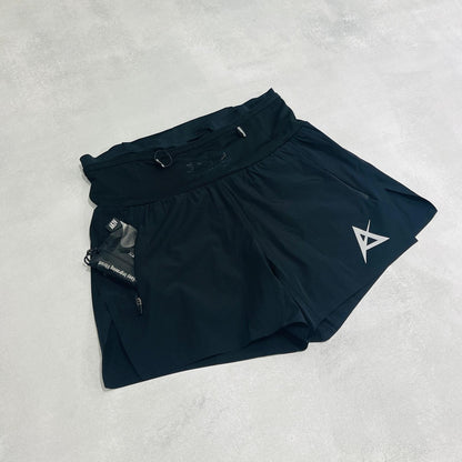 AKIV 2-in-1 Trail Running Shorts Silver Logo Unisex | Inner Tight | Black