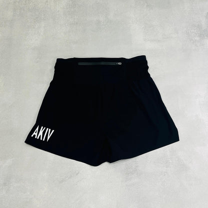 AKIV 2-in-1 Trail Running Shorts Silver Logo Unisex | Inner Tight | Black