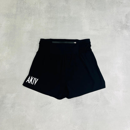 AKIV 2-in-1 Trail Running Shorts Silver Logo Unisex | Inner Tight | Black