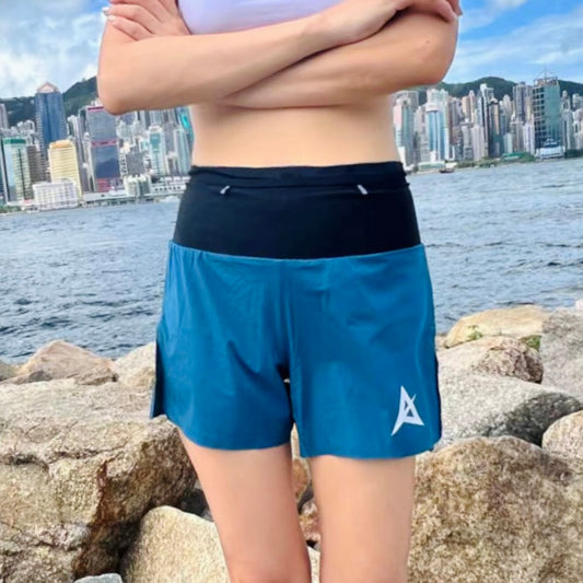 【Blue】AKIV Multi-Pocket 2-in-1 Running Shorts (Women) - Inner Tights Version